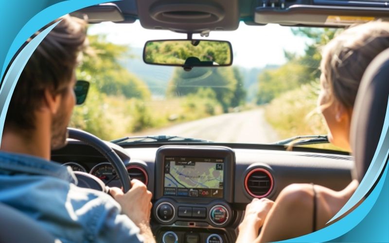 Couple Navigating with Map in Their Self-Drive Rental Car, Self drive car rental, May 2024