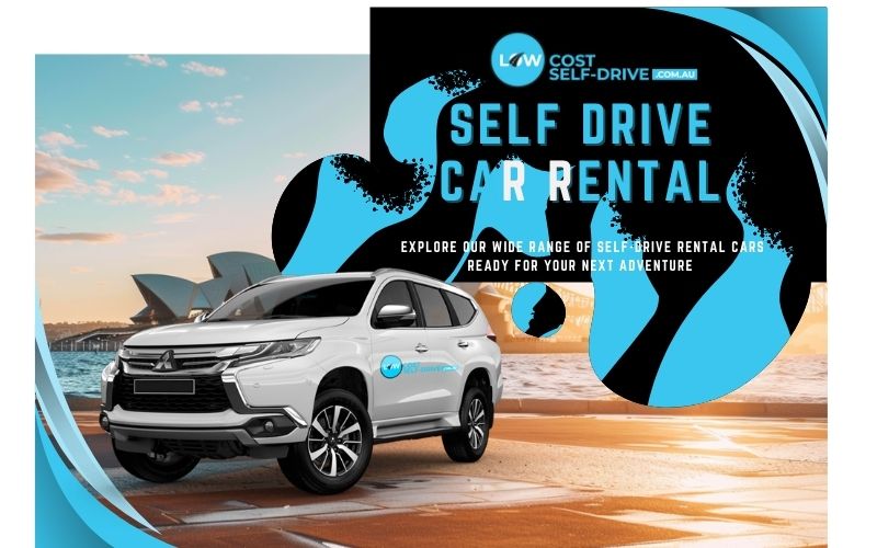 Image of a rental car parked in front of an iconic Australian landmark to illustrate the adventure and necessity of car hire insurance, Self drive car hire, May 2024, Australia.