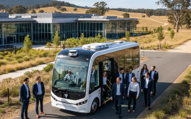 Team of employees boarding a self-drive minibus for a corporate event.